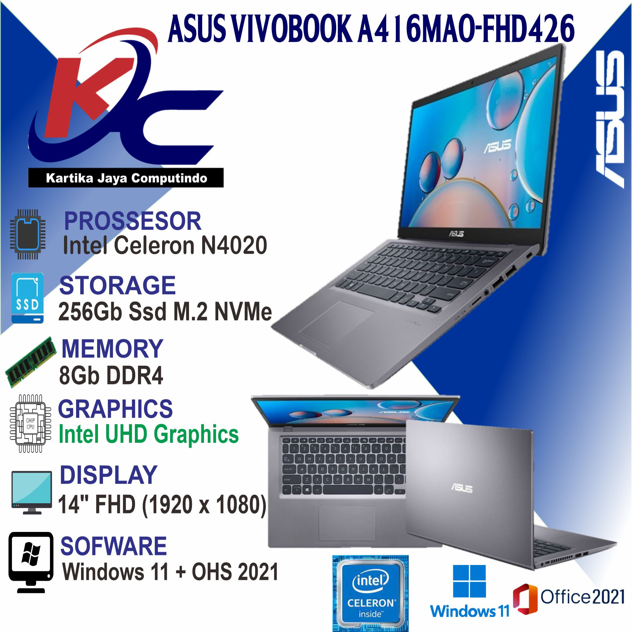 ASUS A416MAO-FHD426  N4020 /8GB /256GB /W11+OHS GREY